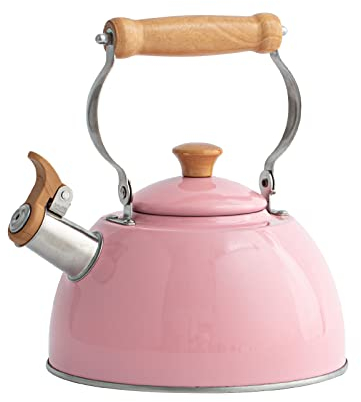 ROCKURWOK Tea Kettle, Tea Pot with Cool Touch Ergonomic Handle, Teapot Food Grade Stainless Steel, Tea Kettle Stovetop, Kettle Teapot, Whistling Tea Kettles, Small Tea Pot, 1.6 Quart (Pink)
