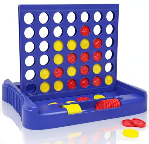Pup Go 4 en Ligne, Jeu de Société Familial pour Enfants & Adultes dès 3 Ans, Jeu de Stratégie Éducatif, Jeu de Voyage Portable pour 2 Joueurs, Design Pliable avec 6 Jetons de Rechange (Bleu)