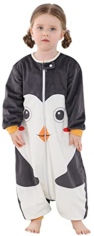 YloveM Sac de Couchage Bébé Fille Garçon Sac de Couchage à Manches Longues Gigoteuse avec Jambes Pyjama de Marche Portable avec Caricature Mignonne Couverture (A- Pingouin, 3-5 Ans)