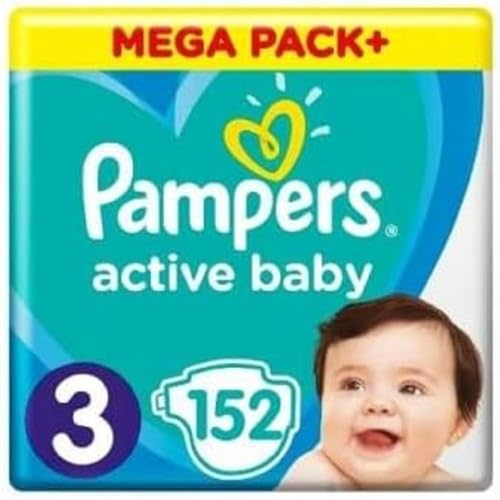 Pampers Windeln Größe 3 (6-10kg), Active Baby Windeln, 152 Stück, Durchlaufschutz Durch den Tag