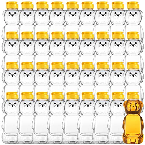 Thenshop 36 Pcs Honey Bear Bottle,Plastic Honey Squeeze Bottle,Honeybear Squeeze Jars,Cute Empty Container with Yellow Flip Lid for Syrup Sauce,Juice Storing and Dispensing, Transparent(350 Ml/ 12 oz)