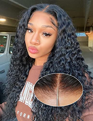 Lealife 24 inch Glueless Wigs Human Hair Pre Plucked Pre Cut 7X5 HD Lace Upgrade Invisible Knots Wear and Go Deep Wave No Glue Lace Wig, Glueless Wig Human Hair Wigs Natural black 200% Density
