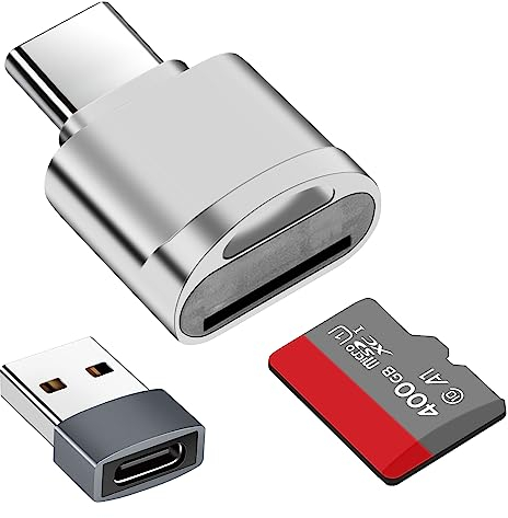 Seminer Lector de Tarjetas TF, Lector de Tarjetas Micro SD, Adaptador Lector de Tarjetas de Memoria TF Tipo C con Adaptador USB C a USB Compatible con Portátiles, MacBook, Samsung Galaxy (Plata)