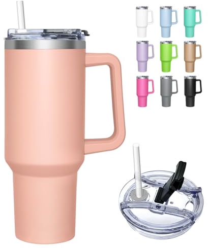 HNCY Mug Isotherme avec 2-en-1 Couvercle, 1180ML Tumbler avec Paille et Poignée, Tasse Isotherme en Acier Inoxydable, Travel Mug Tumbler Gobelet Isotherme