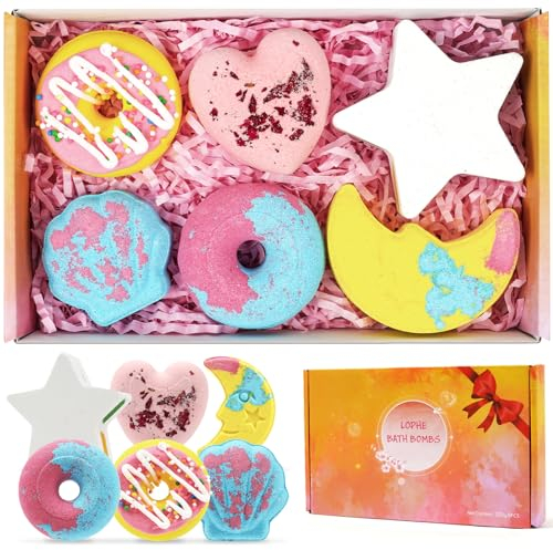 LOPHE Bombe da Bagno, 6 Pezzi Bomba da Bagno Set Bombe da Doccia Naturali e Biologiche, Bombe Bagno Profumate Bath Bomb Gift Set, Regalo Natale/Compleanno/Relax Donna, Mamma