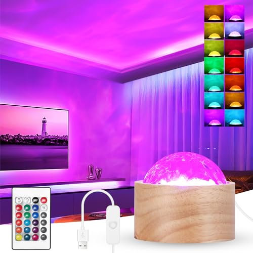 Projector Night Light for Kids Rotating Water Ripple Bedside Light 16 Colors Adjustable Brightness Crystal Lamp with Remote Control Bedside Projector Lamp for Bedroom Decoration Kids Gifts