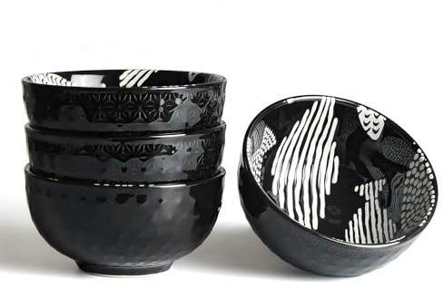 AOOSY Juego de 4 cuencos de porcelana para cereales, cuencos de postre, 350 ml, cuenco de arroz, cuenco para sopa, ensaladera de porcelana, cuenco de cerámica, juego de cuencos para ensaladas, sopas,