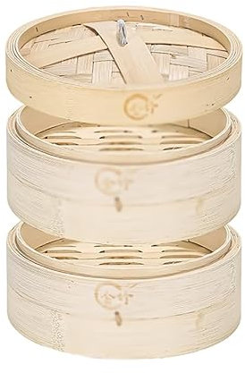 ANSNOW Vaporera de Bambú Hecha a Mano, Cesta de Vaporera de Bambú de 2 Niveles/3 Niveles, Olla para Cocinar Arroz Natural Chino con Tapa para Verduras, Albóndigas Dim Sum, Bollos, Pollo, Pescado Y C