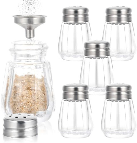 Thinp 6 Pcs Mini Glass Salt & Pepper Shakers with Stainless Lids & Funnel for Kitchen & Restaurants
