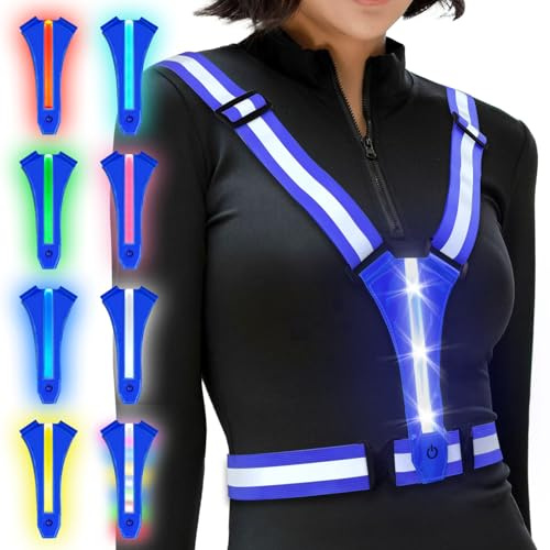 Ainiv LED Chaleco Reflectante, 8 Colores Iluminadas Running Vest Reflectores de Running, UCS-C Chaleco Reflectante Bicicleta, Ajustables Chaleco de Seguridad con Cintura/Hombros para Correr (Azul)