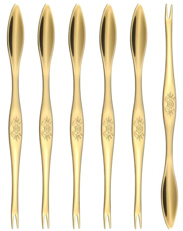 uxcell 6 Pcs Stainless Steel Crab Forks 6.5 Inch Seafood Forks Crab Legs Cracker Utensils Seafood Picks Tools for Lobster, Crab, Crawfish, Prawns and Shrimp Seafood (Gold)