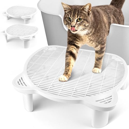 Bartuke Verstellbare Katzen Rampe für Katzentoilette, Erhöhte Katzentoilette Stufe, Doppelte Katzenstreufalle mit Filter Funktion, Katzenstufen, Geeignet für Kleine und Ältere Katzen (Weiß)