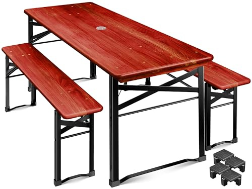 KESSER® Ensemble de meubles de jardin 3 pièces - Pliable - 170 x 46 x 75 cm - 2 bancs à bière - table à bière - Table haute - 12 protections de sol et 6 supports de verre