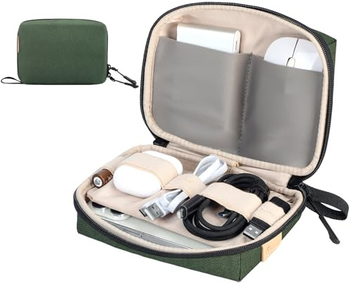 SIMTOP Trousse Organisateur Câbles Compacte, Sac de Rangement pour Accessoires PC, Power Bank, Câbles, Cartes SD - Idéal Voyage/Bureau/Photographie (Vert)