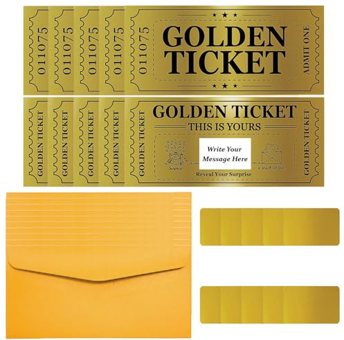 PLIGREAT Pack de 10 billetes dorados con sobres, tarjetas para rascar, doble impresión, sorpresa, regalo, revelar tu propia tarjeta para rascar para cumpleaños, vacaciones, pequeñas empresas,