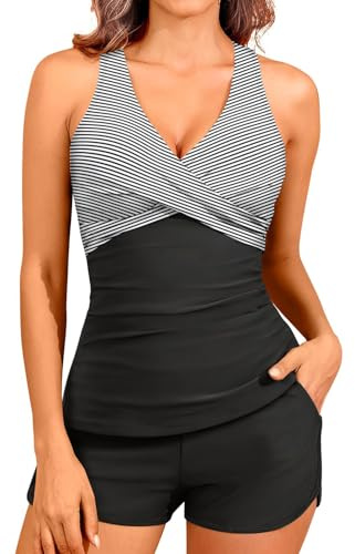 CheChury Costume da Bagno Donna Due Pezzi con Reggiseno Imbottito Scollo a V Tankini Set Mare Reggiseno Push Up Costumi da Mare Floreale Tankini Tops Pantaloncini Abiti da Spiaggia Piscina Sport