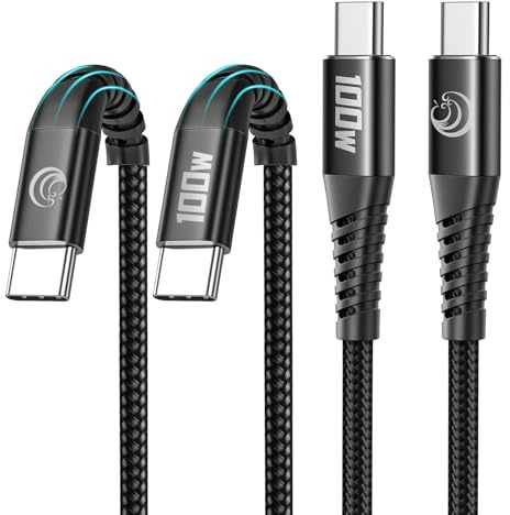 Aioneus USB C auf USB C Kabel, 100W [1M+1M] Typ C Schnellladekabel PD 5A QC 4.0 Nylon Ladekabel USB-C Aufladekabel für iPhone 16 15 MacBook Pro 2021 iPad Air Samsung S22 PS5 Switch Pixel 7 Huawei usw