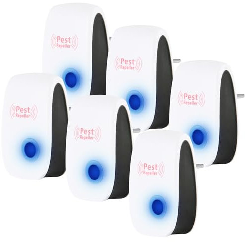 AOOWU Ultraschall Schädlingsbekämpfer, 6 Stück Mäusevertreiber Ultraschall & Pest Control Repeller, Elektronische Insektenschutzmittel für Mäuse, Mücken, Fliegen, Spinnen, Kakerlaken