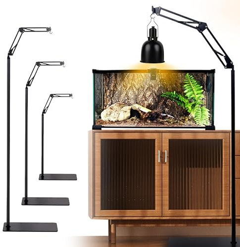 MENGBEI Soporte para lámpara de reptiles, soporte ajustable para lámpara de calor con rotación de 360°, soporte para lámpara de reptiles con base, soporte de luz para animales, tortuga, mesa, cristal