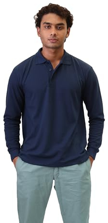 JUST LOOK Men's Long Sleeve Polo Shirt Premium Quality Work Casual Leisure Pique T-Shirt Top (UK, Alpha, M, Regular, Regular, Navy)