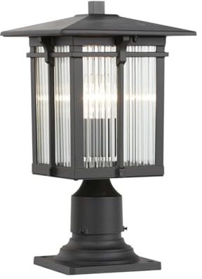 Farola Exterior Moderna 15,75 Pulgadas Con Pilar Negro Cristal Transparente Para Exterior Impermeable Para Portones Pedestales Balizas Piedra Tapas De Terraza Farol Para Porche Buzón Lámpara De Muelle