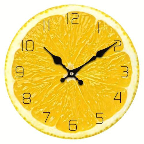 Rund Väggklocka Med Gult Citronmönster, Tyst, Icke-tickande, Batteridriven Dekorativ Klocka, Konsthängande Klocka För Vardagsrum, Badrum, Sovrum, Kök, Heminredning 2 12cm