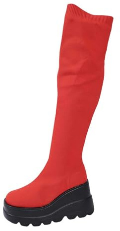Generisch Botas de equitación de invierno para mujer con cremallera lateral para mayor comodidad, calidez en el uso al aire libre, elegantes tacón grueso de color puro, ideal para el día a día