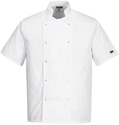 Portwest C733 Men's Cumbria Chef Jacket Lightweight Short Sleeve Durable Workwear Multi Functional Apron with Sleeve Pocket Machine Washable, White, 3XL