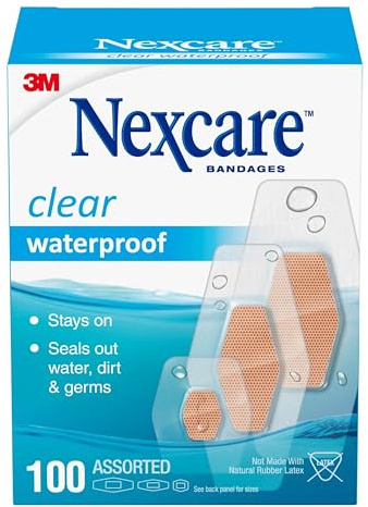 Nexcare Waterproof Clear Bandages, Covers and Protects, 360 Degree Seal Around The Pad Offers Exceptional Protection Against Water, Dirt, and Germs, Assorted Sizes, 100 Count
