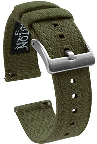 BARTON WATCH BANDS Canvas Quick Release Watch Band Straps, Army Green, 20mm