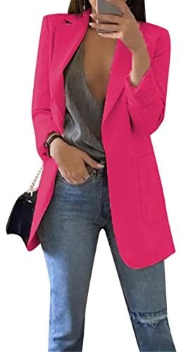 TYQQU Ladies Plus Size No-Buttons Cardigan Open Front Business Blazer Professional Summer Jackets Rose L