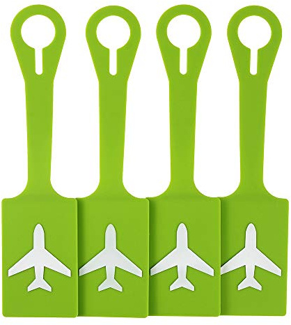 Silicone Luggage Tags with Full Privacy,Personalized Bag Baggage Name ID Initial Label for Kids,Women,Men,Luggage Accessories(Plane Set of 4 Green)
