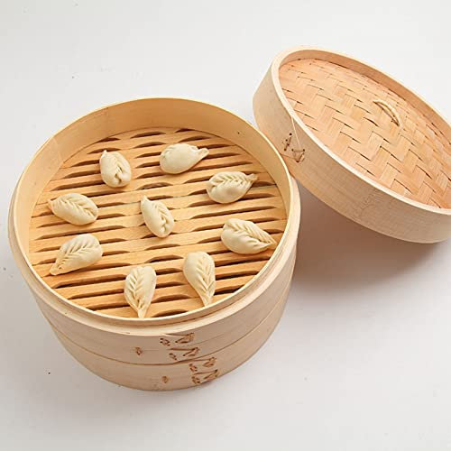 Vaporizador de bambú para cocina al vapor, con tapa de bambú, 22 cm, 26 cm, 30 cm (2 niveles) para arroz, Sum, verduras, pescado y carne, dumpling, Bao Bun (30 cm)