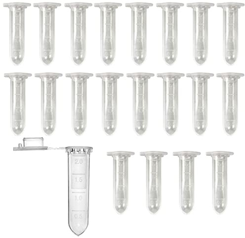 HUAZIZ 150 Pcs Micro Centrifugeuse Tubes, 2ml Clear Micro Plastic Tube,Coniques Tube à Essai Gradué Labo,Rond Micro Centrifugeuse Tubes