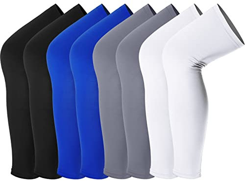 Tatuo Leg Sleeves Compression Long Knee Sleeve UV Protect for Men Women Sport Basketball Football(Black, White, Blue, Gray,8 Pieces)