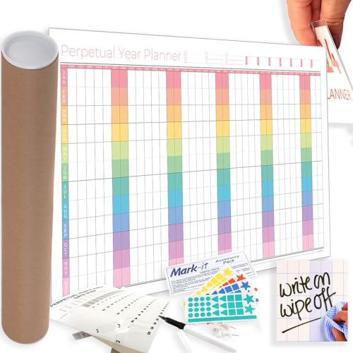 Mark-IT Wall Calendar 2026 - Perpetual Calendar 2026-2027 with Repositionable Date Strips - Reusable Laminated 2027 Wall Planner - Ideal 2026 Calendar UK for Office, School & Home - (90 x 61cm)