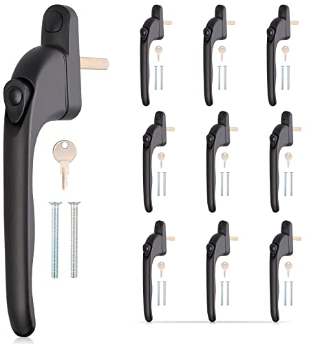 Justech Window Handle 10 Pieces Window Handles Universal Inline Espag UPVC Smart Spindle Window Lock Handle Lockable Window Handle-Black