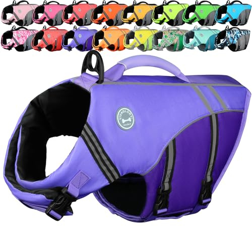 VIVAGLORY Chaleco Salvavidas de Estilo Deportivo para Perros con Flotación Adicional, Chaleco de Natación Ajustable y Duradero para Perros Pequeños, Púrpura