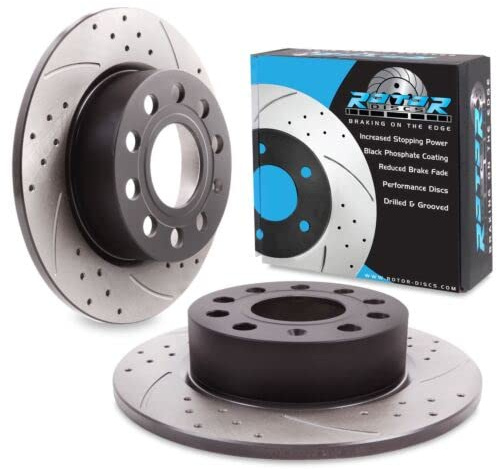 Direnza Rear Grooved Drilled 253mm Brake Discs Compatible with Audi A3 8P 1.6 1.9 2.0 Fsi TDI TFSI