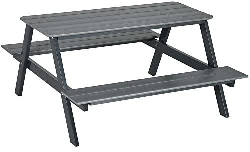 Outsunny Bierzeltgarnitur Gartengarnitur 2-in-1 Design Biertisch mit 2 Bierbänken, Festzeltgarnitur Sitzgruppe für Garten und Terrasse, HDPE, 150 x 140 x 74 cm, Dunkelgrau