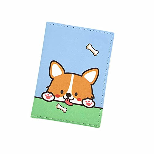 YPWangShengRui Housse de passeport en cuir avec motif chien mignon pour passeport, carte d'embarquement, cartes de crédit, bleu, 10 x 14 cm, dessin animé