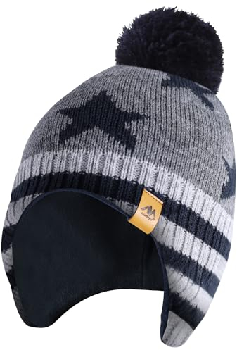 AYAMAYA Kinder Mütze Jungen Winter- (3-8 Jahre) Wintermütze Kinder Mütze mit Bommel Ohrenklappen Bommelmütze Kindermützen Warme Strickmütze Ski Beanie Hut Geschenk für Jungen Mädchen, Fleecefütterung