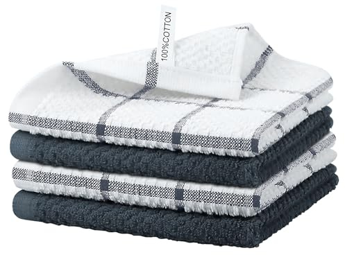 Nialnant 4 Trapos de Limpieza, 100% algodón de Rizo para Lavar Platos, paños de Cocina de Secado rápido, Toallas de Cocina para Cocina, Color Gris, 12 x 12 Pulgadas