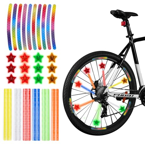34 Stück Speichenreflektoren Fahrrad,360°Sichtbarkeit Reflektoren Fahrrad,SetReflektor Aufkleber Fahrrad und Reflektierende Sternendekoration für Mädchen und Jungen Fahrrad Speichen Dekoration (A)