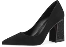 QUEEN HELENA Scarpe Eleganti con Tacco con Strass Décolleté a Punta Chiusa Donna K3476 (Nero Camoscio, Sistema Taglie Calzature EU, Adulto, Donna, Numero, Media, 39)