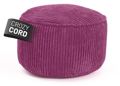 Lumaland Pouf Sittsäck av manchester, kompakt, 50 liter, gaming-puff med 3-i-1-funktion: bekväm pall, praktiskt bord och snygg fotpall inomhus, diameter 25 x 45 cm, vinröd