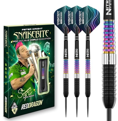RÖDA DRAGON Darts – professionell spelare – Peter Wright Snakebite Corra 22 g – 90 % volframstålspetspilar med dartflyg och dartaxlar (stammar)