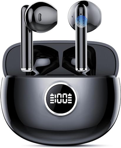 Auriculares Inalámbricos Bluetooth, Auriculares Bluetooth 5.3 con 4 HD Mic HiFi Estéreo, Auriculares Inalambricos con 50 Horas, LED Pantalla, IPX7 Impermeable Cascos Inalambricos, Carga Rápida USB-C