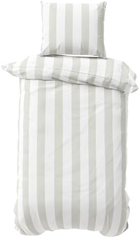Visaggio Bettwäsche Baumwolle Jersey 155x220 cm Bettbezug Garnitur Set YKK Reißverschluss Grau Weiß gestreift 4-Jahreszeiten 2 teilig