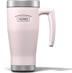 Thermos - Icon Peony Pink Travel Mug (470ml), Reusable Insulated Stainless Steel Coffee Cup for Hot or Cold Drinks, Vacuum Sealed Water Flask with a Leak-Proof Lid, 7hr Hot/22hr Cold
